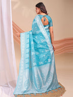 Shree Shyam Fashion Varnika Sky Blue Linen Cotton Saree | Grocsy