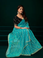 Joban Fashion Turquoise Net Party Wear Sarees | Grocsy