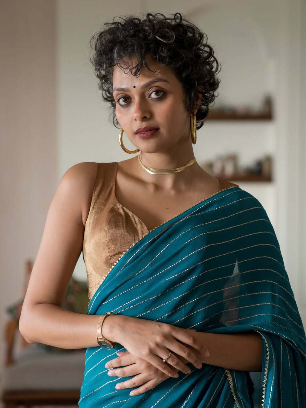 Suta Turquoise Blue Striped Viscose Rayon Saree | Grocsy
