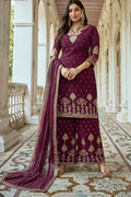 Wine Heavy Fox Georgette Embroidered Semi Stitched Suit - Dhvani | Grocsy