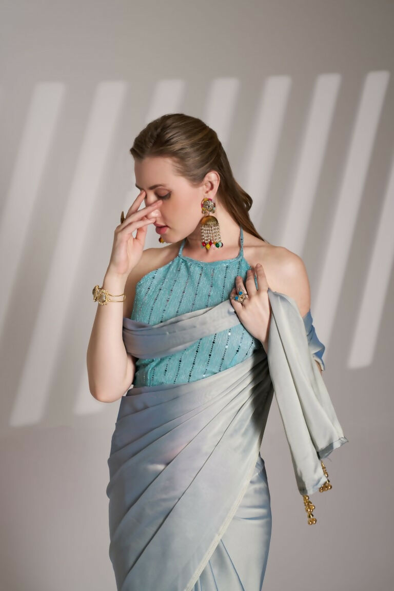 Grey Satin Rangoli Solid Fancy Designer Saree - Nafisa | Grocsy