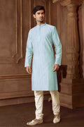 Joban Fashion Sky Blue Art Silk Blend Strips kurta Pyjama | Grocsy