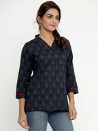 Miravan Women's Blue Printed Indigo Kurti | Grocsy