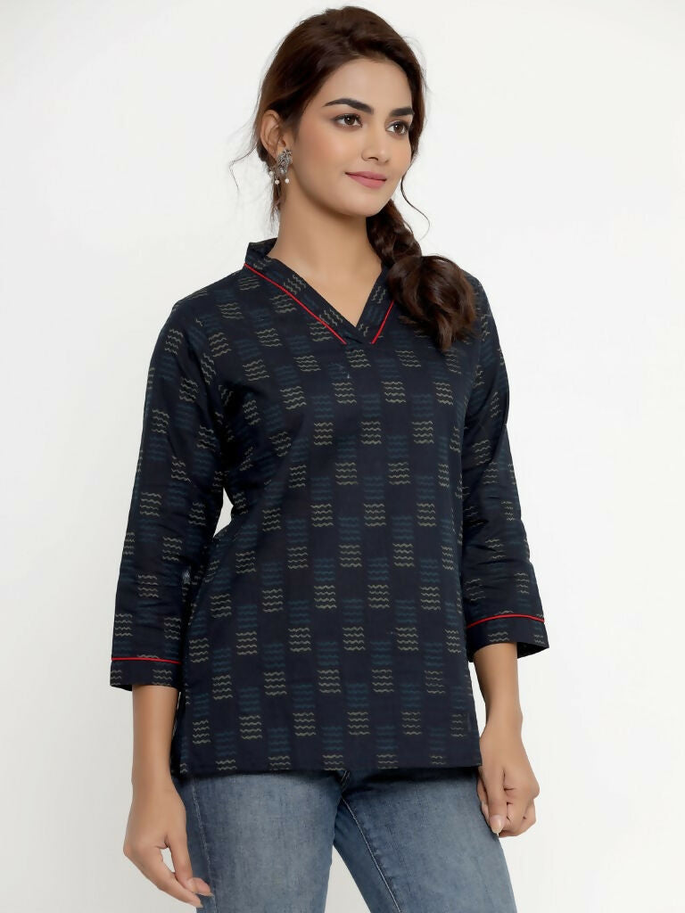 Miravan Women's Blue Printed Indigo Kurti | Grocsy