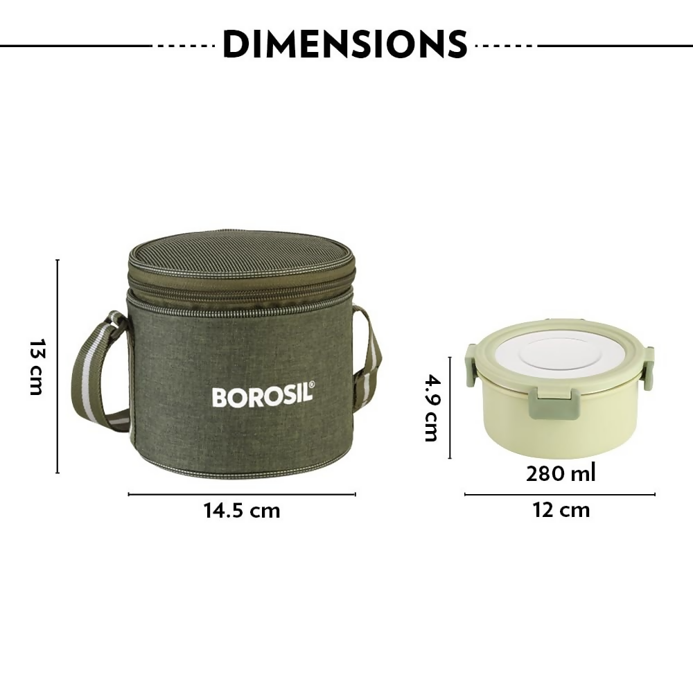 Borosil Glory Green Stainless Steel Lunch Box with Bag | Grocsy