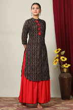 Miravan Women's Black Printed Pure Cotton Kurta With Skirt | Grocsy