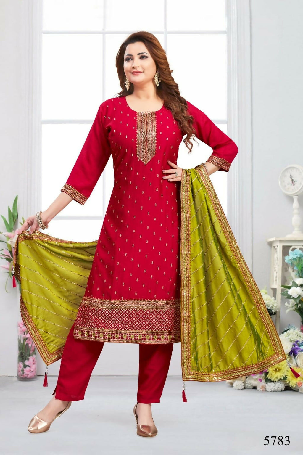 Joban Fashion Chinon Silk Red Color Kurta Set | Grocsy