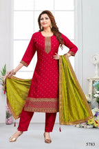 Joban Fashion Chinon Silk Red Color Kurta Set | Grocsy