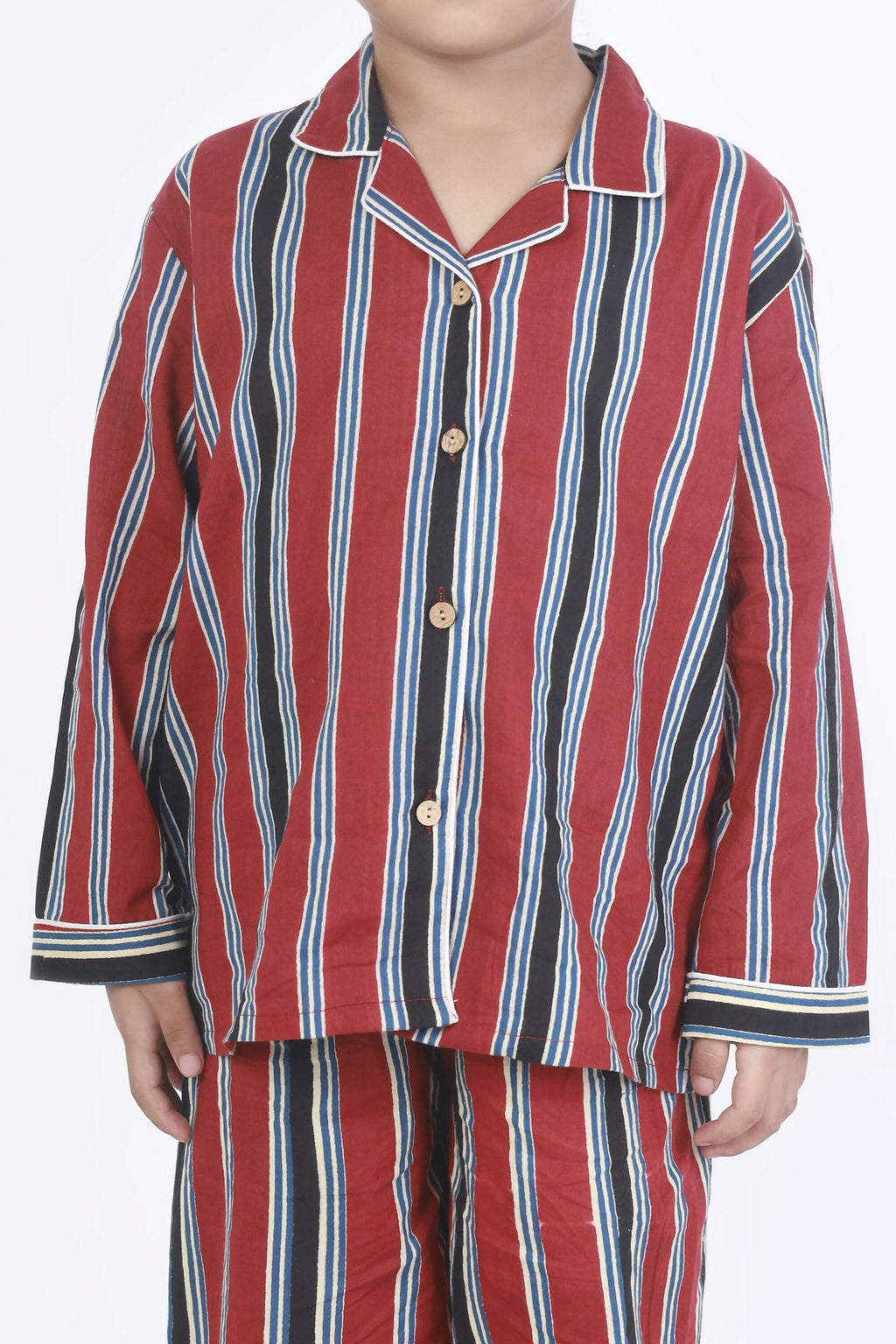 Breathables Kids Cotton Night Suit – Red Stripes Shirt & Pyjama Co-Ord Set For Boys & Girls | Grocsy