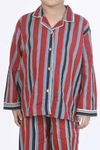 Breathables Kids Cotton Night Suit – Red Stripes Shirt & Pyjama Co-Ord Set For Boys & Girls | Grocsy