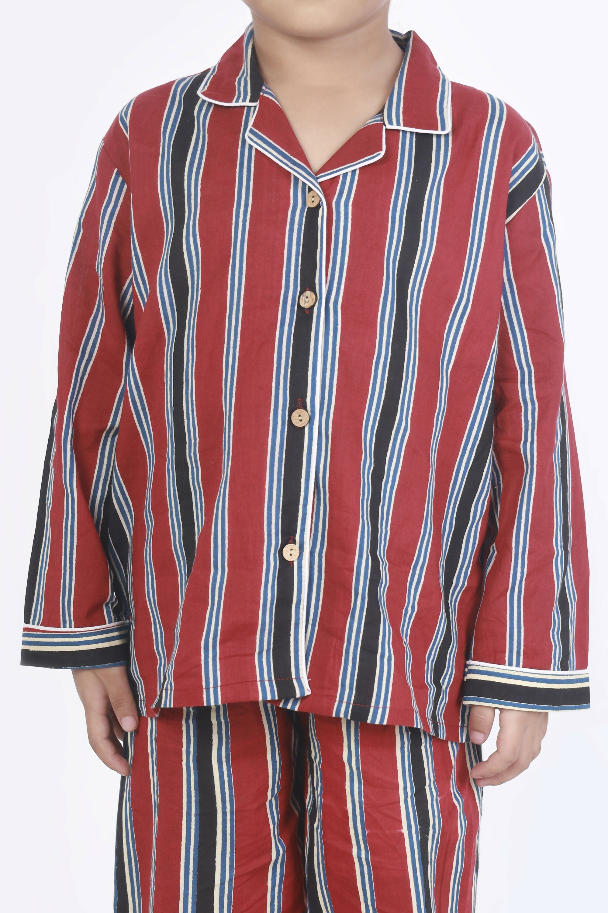 Breathables Kids Cotton Night Suit – Red Stripes Shirt & Pyjama Co-Ord Set For Boys & Girls | Grocsy