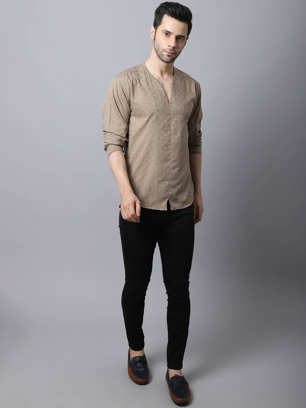 Even Apparels Beige Pure Cotton Round Neck Slit Men's Kurta | Grocsy
