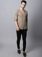 Even Apparels Beige Pure Cotton Round Neck Slit Men's Kurta | Grocsy