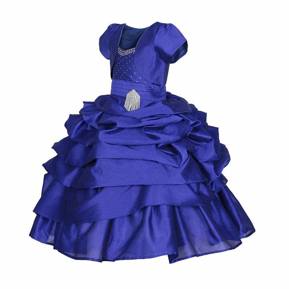 Asmaani Baby Girl's Blue Colour Satin A-Line Maxi Full Length Dress (AS-DRESS-22119) | Grocsy