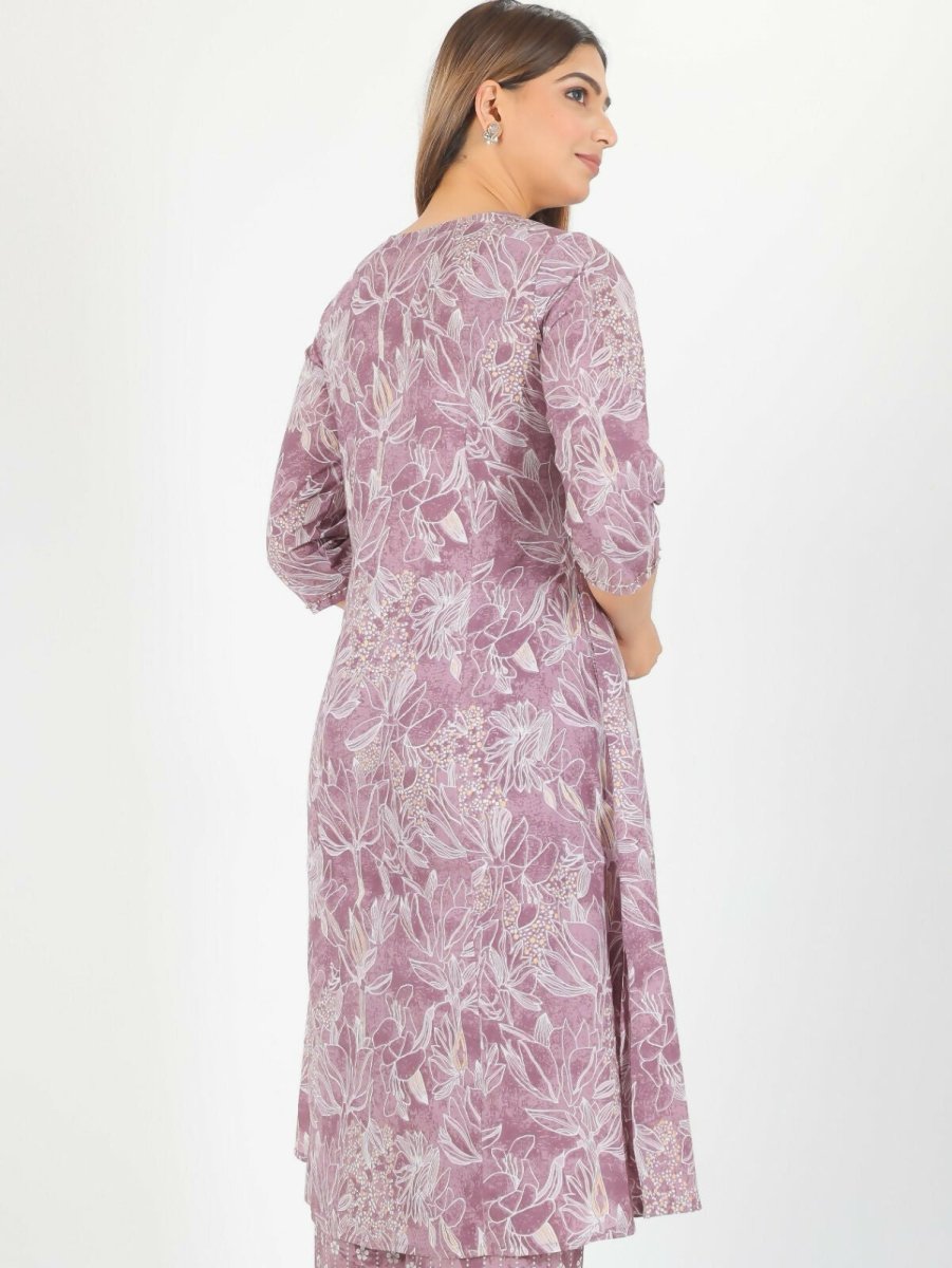 Aramya Purple Soft Cotton Gold Foil A-line Kurta for Women | Grocsy