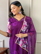 Partywear Designer Tebby Wine Stitched Suit With Dupatta - Tanisha | Grocsy