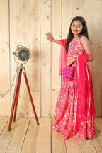 Aayaa Designer Printed Silk Embroidery Kids Lehenga Choli - Pink | Grocsy