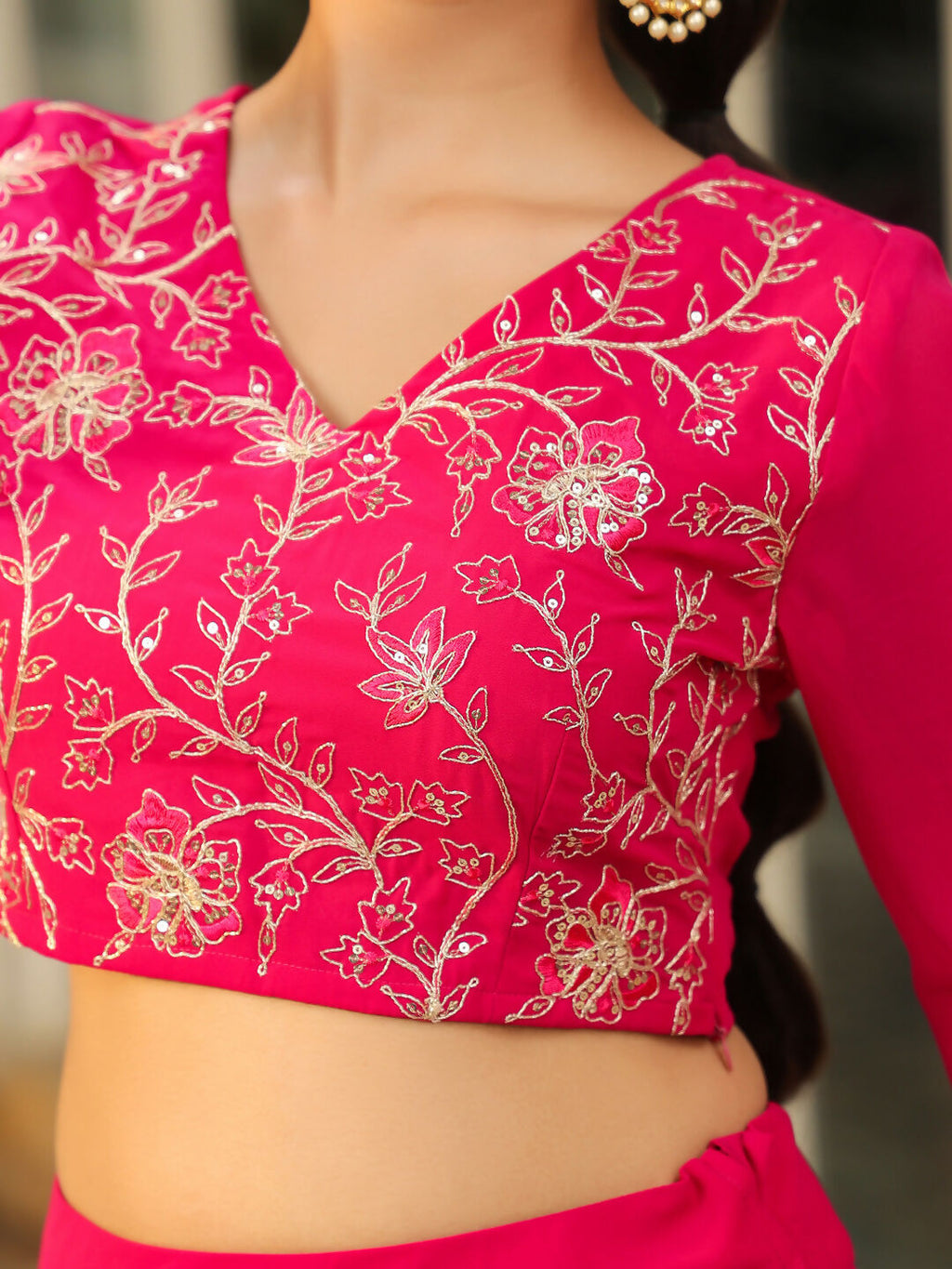 Janasya Pink Georgette Embroidered Top & Skirt | Grocsy
