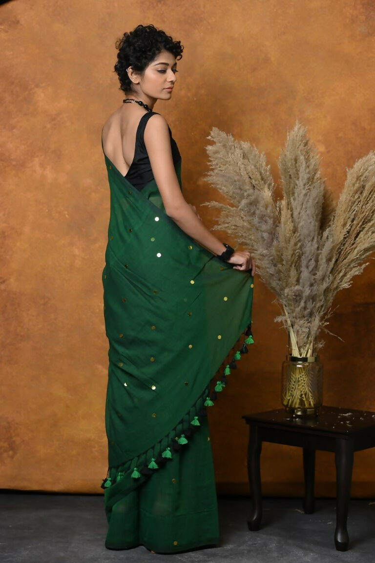 Very Much Indian Pure Mul Cotton Handloom Saree - Green | Grocsy