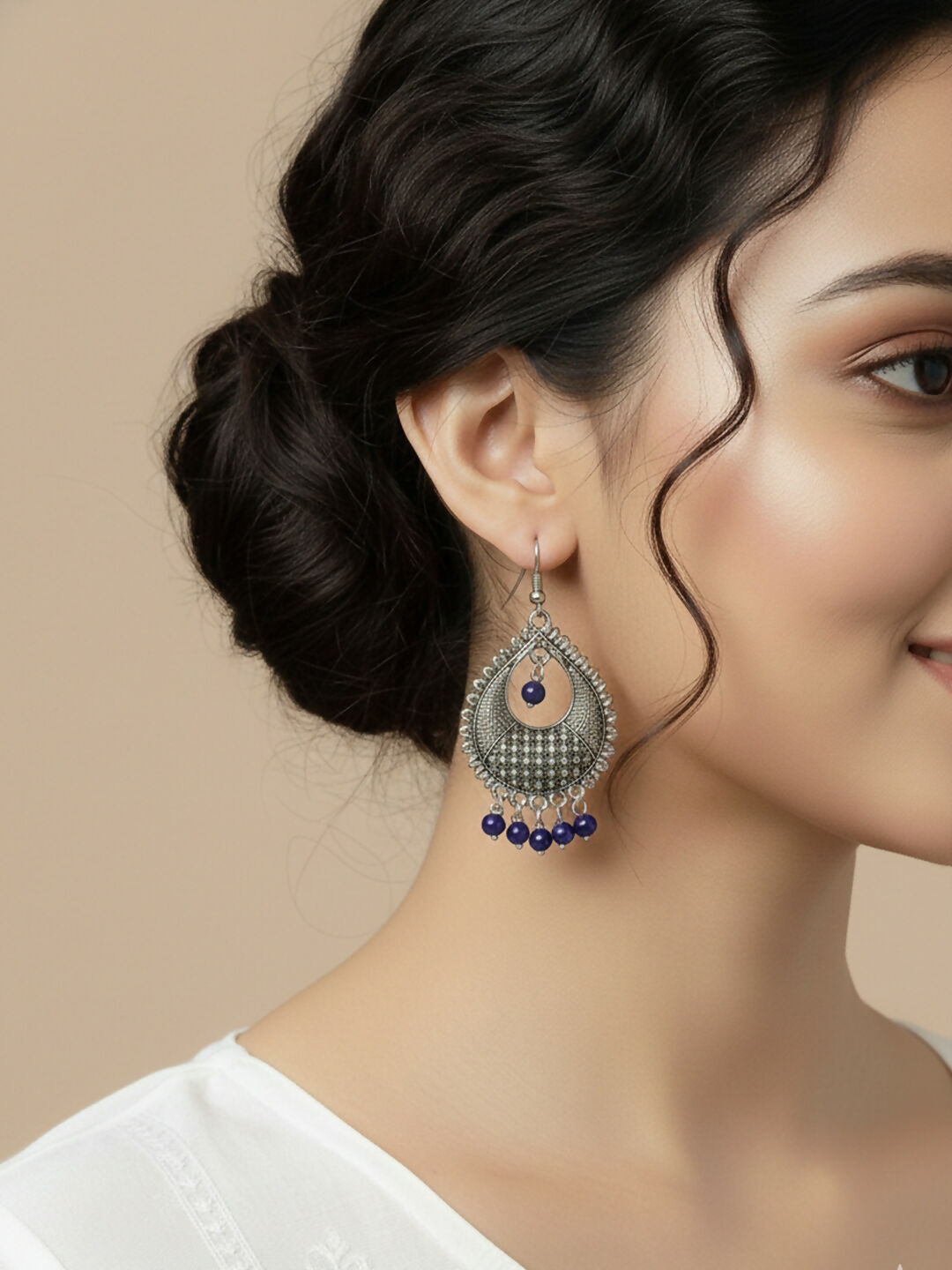 NVR Women German Silver Oxidised Chandbali Earrings | Grocsy