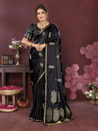 Joban Fashion Black Floral Motifs Banarasi Silk Sarees | Grocsy