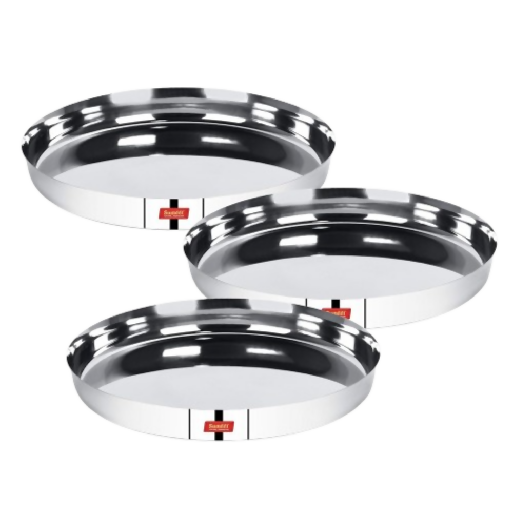 Sumeet 22 Gauge Stainless Steel Traditional Dinner Plate - Set of 3 | Grocsy