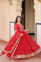 Joban Fashion Red Georgette Sequence Embroidery Work Kurta Set | Grocsy