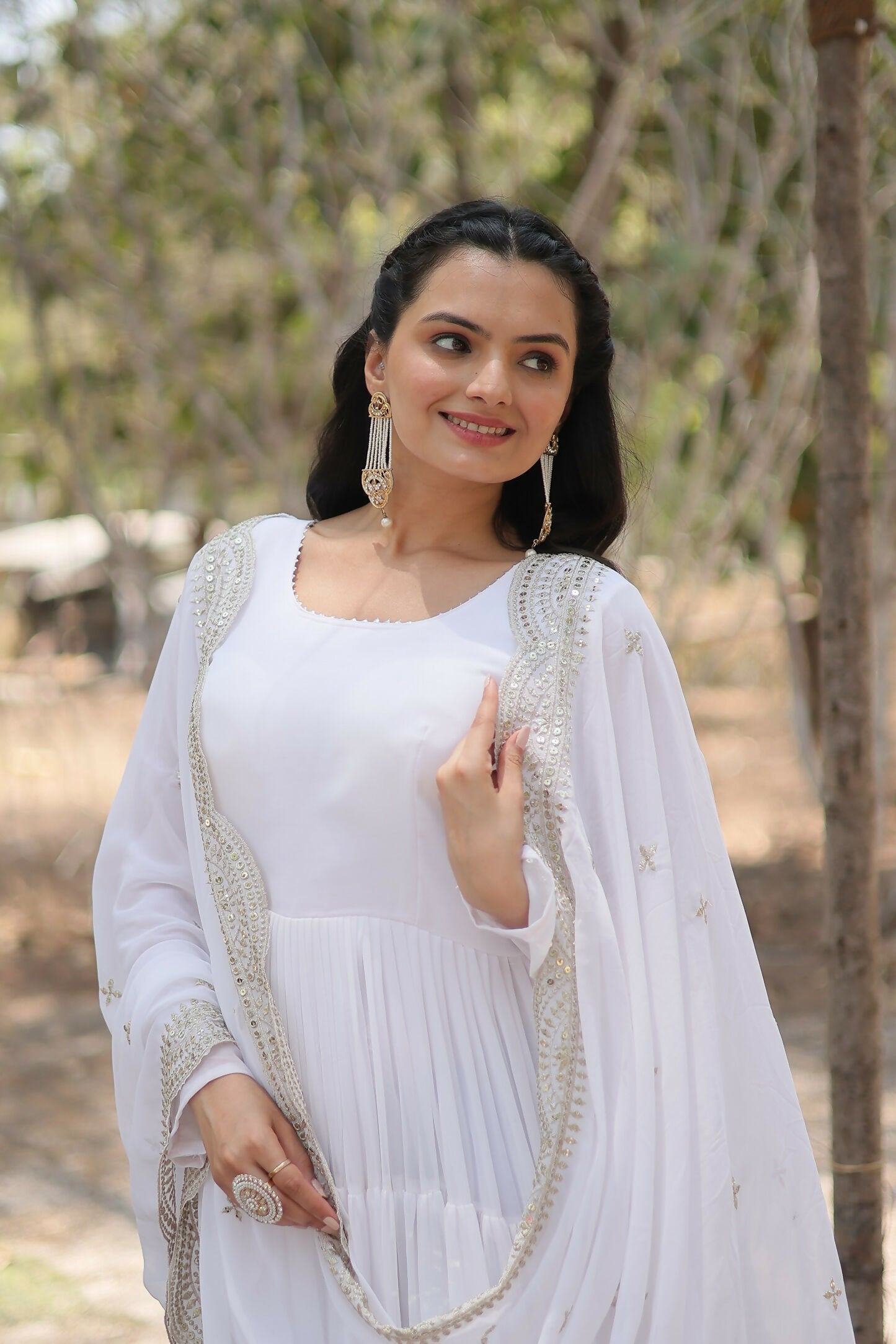 Joban Fashion White Georgette Sequence Embroidery Work Kurta Set | Grocsy