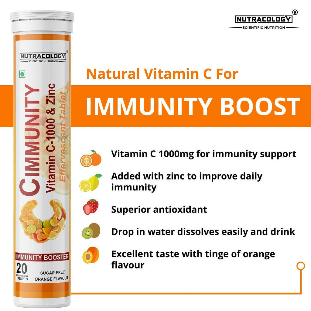 Nutracology Cimmunity Vitamin C 1000mg Effervescent Tablet For Glowing Skin, Immunity Booster | Grocsy