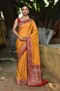 Joban Fashion Gold Crepe Chiffon Pure Handloom Banarasi Silk Saree | Grocsy