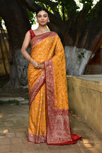 Joban Fashion Gold Crepe Chiffon Pure Handloom Banarasi Silk Saree | Grocsy