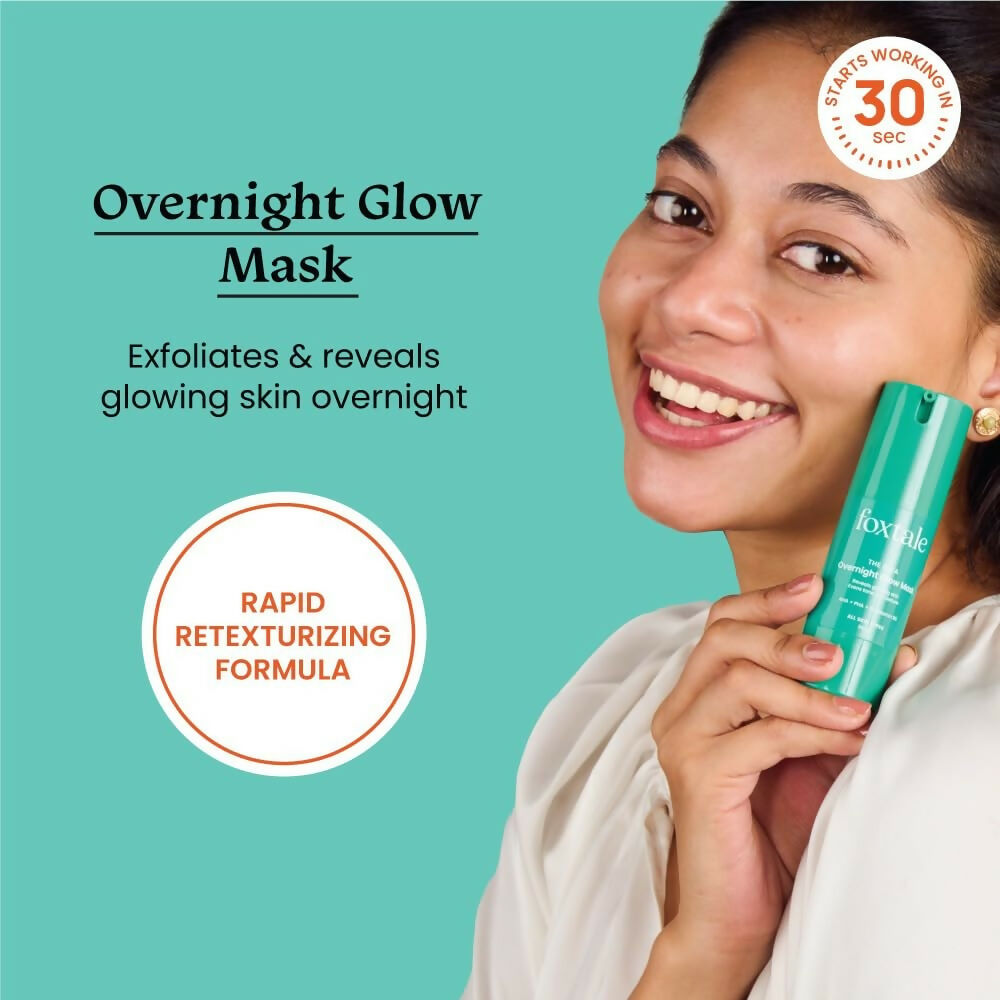 Foxtale Over Night Glow Mask For Glowing Skin, 4% Glycolic Acid & 3% Lactic Acid, Reduces Blackheads and Whiteheads | Grocsy