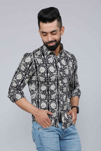 Miravan Men's Black Comfort Floral Printed Cotton Casual Shirt | Grocsy