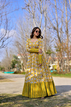 Aayaa Pure Muslin Gown With Heavy Digital Print - Multi Color | Grocsy
