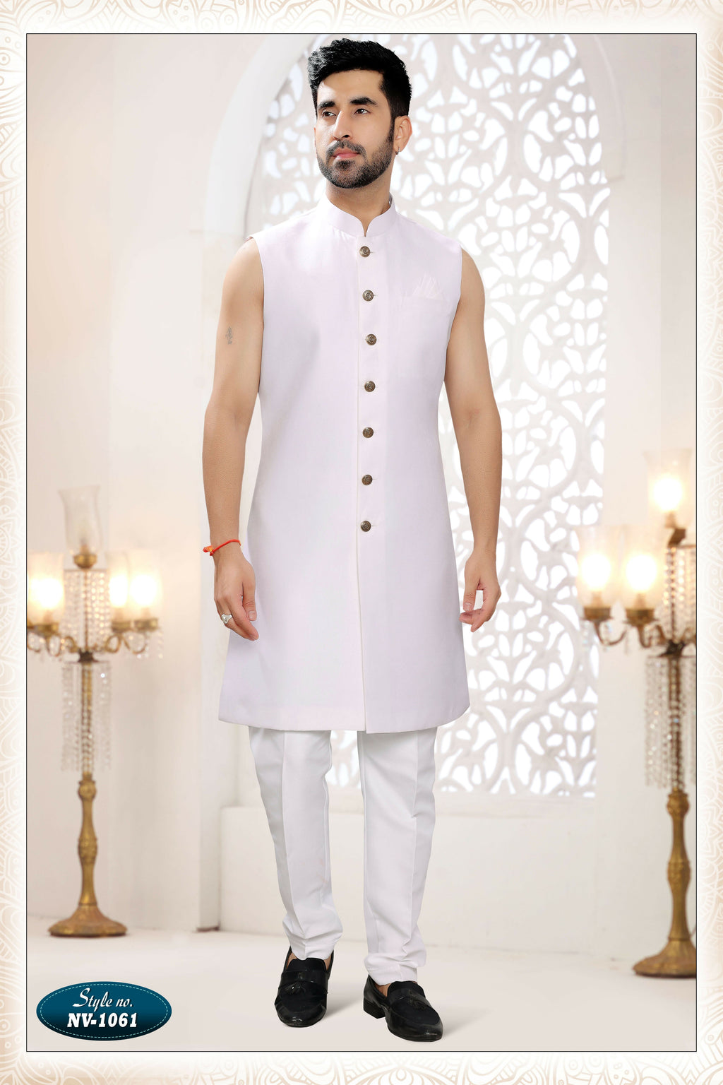 Joban Fashion Men's White Straight Silk Thread And Sequence Embroidery All Over 3 Pc Kurta Set | Grocsy