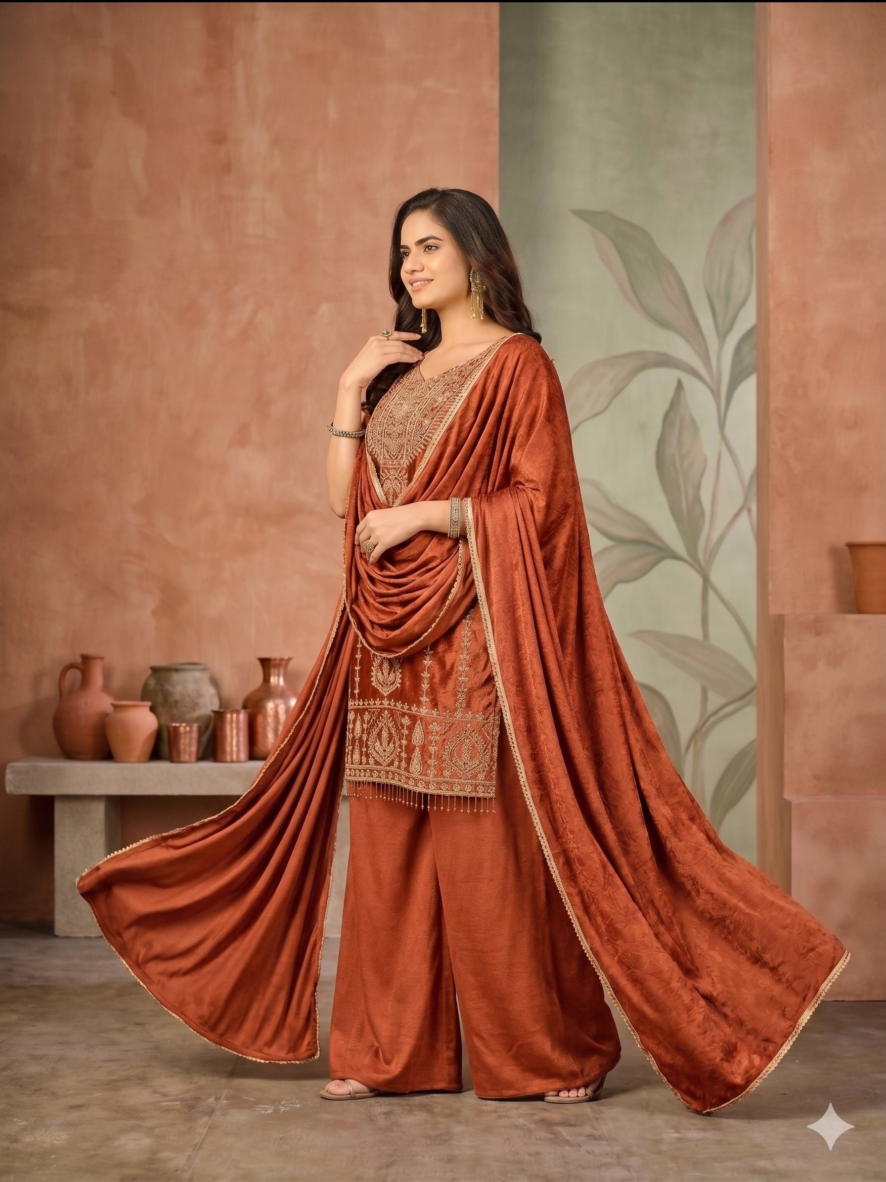 Teeya Creation Womens New Trendy Stylish Heavy Embroiedery With Beads Work Orange Kurta Set | Grocsy
