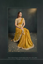 Mustard Organza Silk Crepe Cord Sequence & Thread Embroidered & Stone Work Saree - Moh-Manthan Royal Enigma | Grocsy