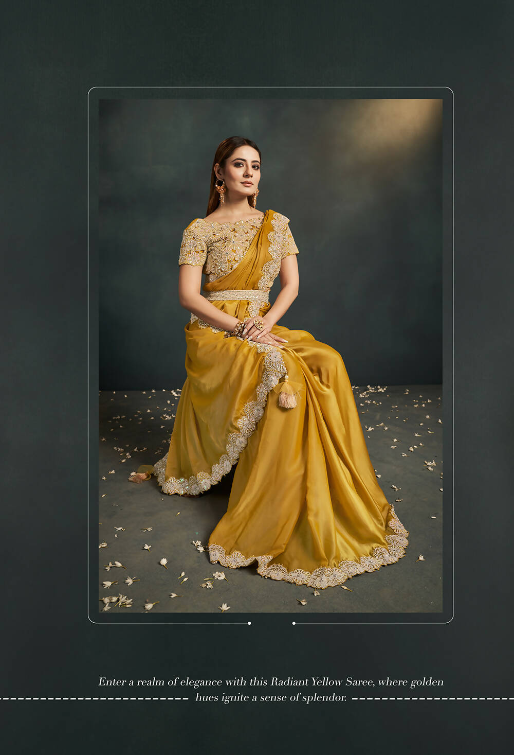 Mustard Organza Silk Crepe Cord Sequence & Thread Embroidered & Stone Work Saree - Moh-Manthan Royal Enigma | Grocsy