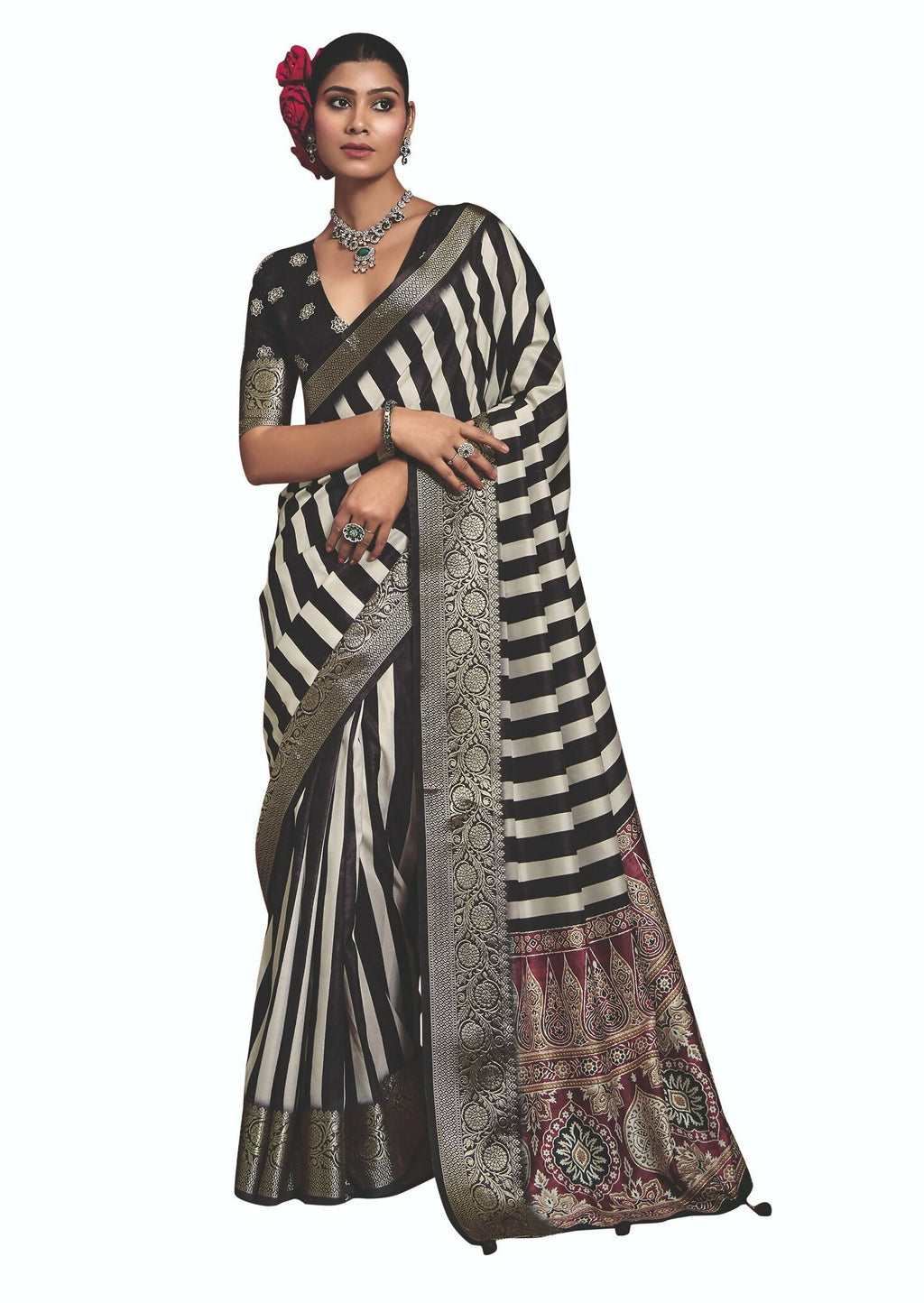 Joban Fashion Multicolor Art Silk With Fine Viscose Border Ajrak Full Body Print With Soft Finish Saree | Grocsy