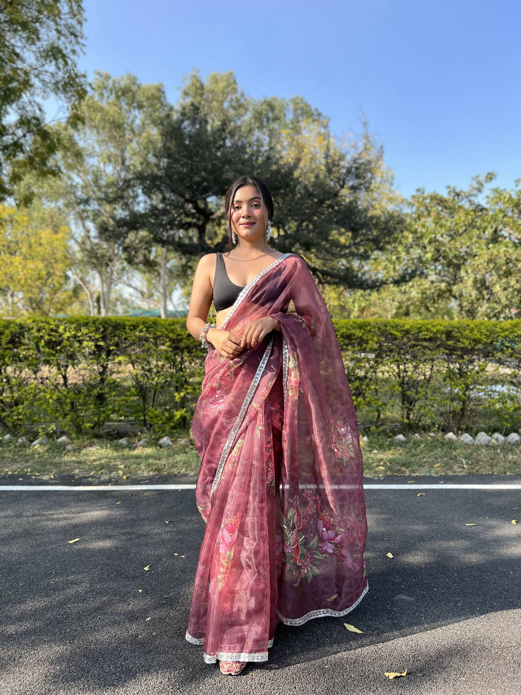 Vamsee Sia Maroon Organza Saree | Grocsy
