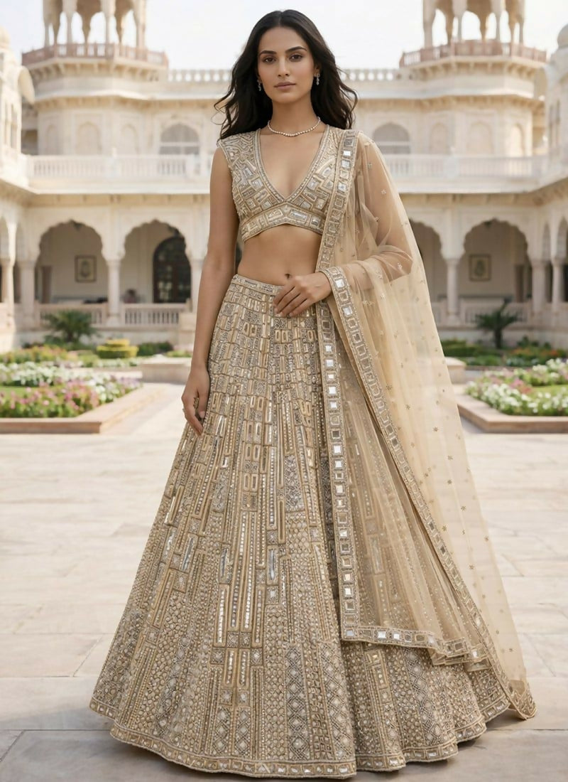 Lehenga Mart Golden Net Designer Bollywood Style Wedding Wear Lehenga Choli | Grocsy