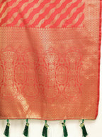 Lorenvalley Fashion Red Soft Silk Woven Design with Zari Weaving Leheriya Design Saree | Grocsy