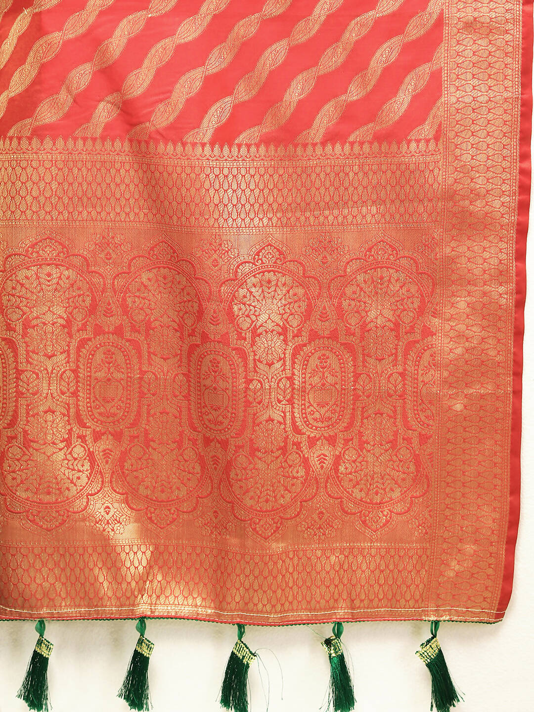 Lorenvalley Fashion Red Soft Silk Woven Design with Zari Weaving Leheriya Design Saree | Grocsy