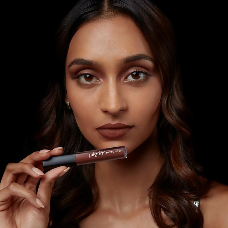 Pilgrim Liquid Matte Lipstick with Hyaluronic Acid - Bossy Brown | Grocsy