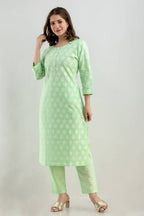 Vamika Printed Cotton Green Party Wear/Casual Wear Kurta Set/Suit | Grocsy