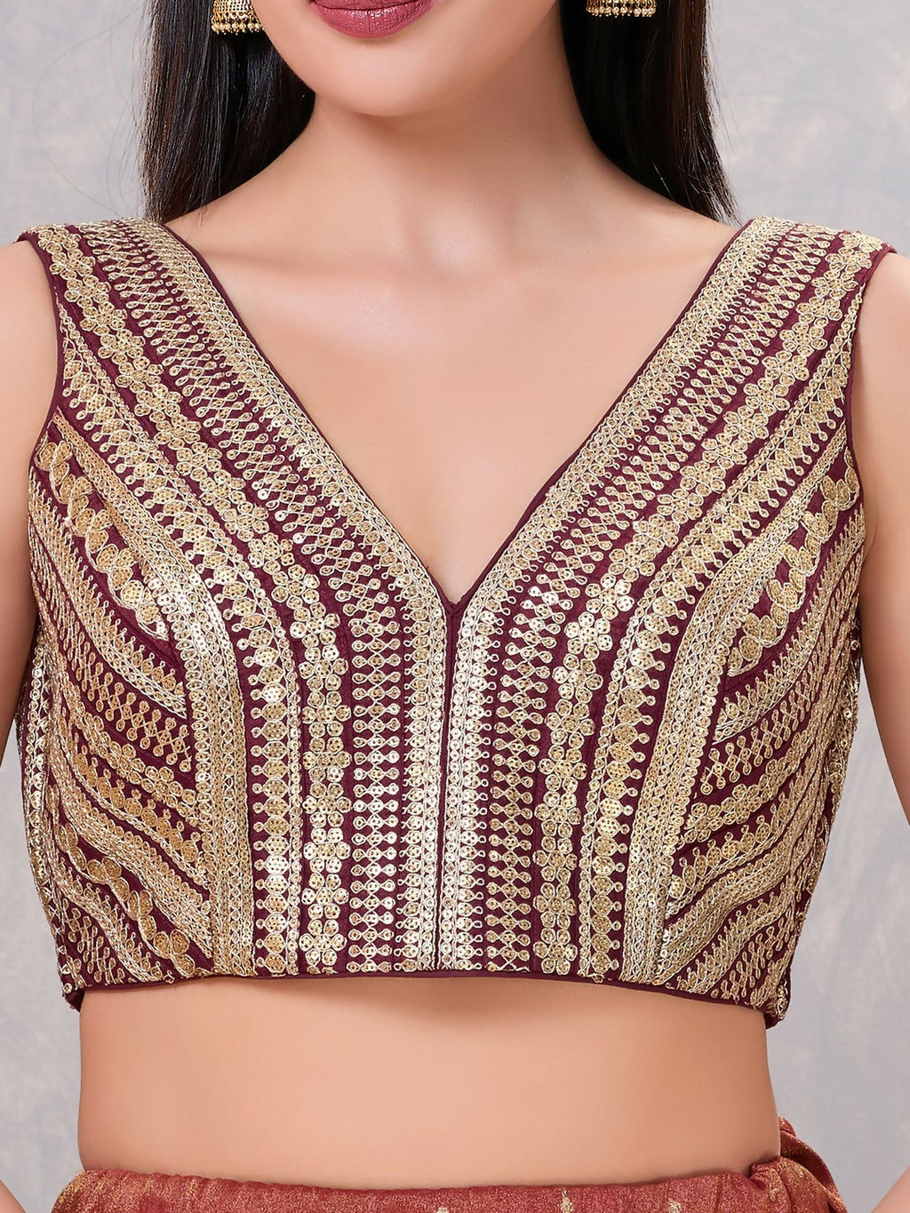 Joban Fashion Women Sequin Wine Stitched Blouse | Grocsy