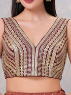 Joban Fashion Women Sequin Wine Stitched Blouse | Grocsy