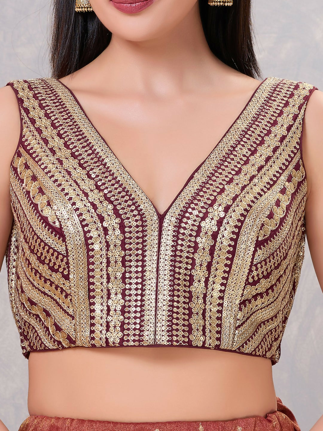 Joban Fashion Women Sequin Wine Stitched Blouse | Grocsy