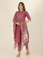 Aramya Straight Soft Cotton Block Print Women's Kurta - Pink | Grocsy