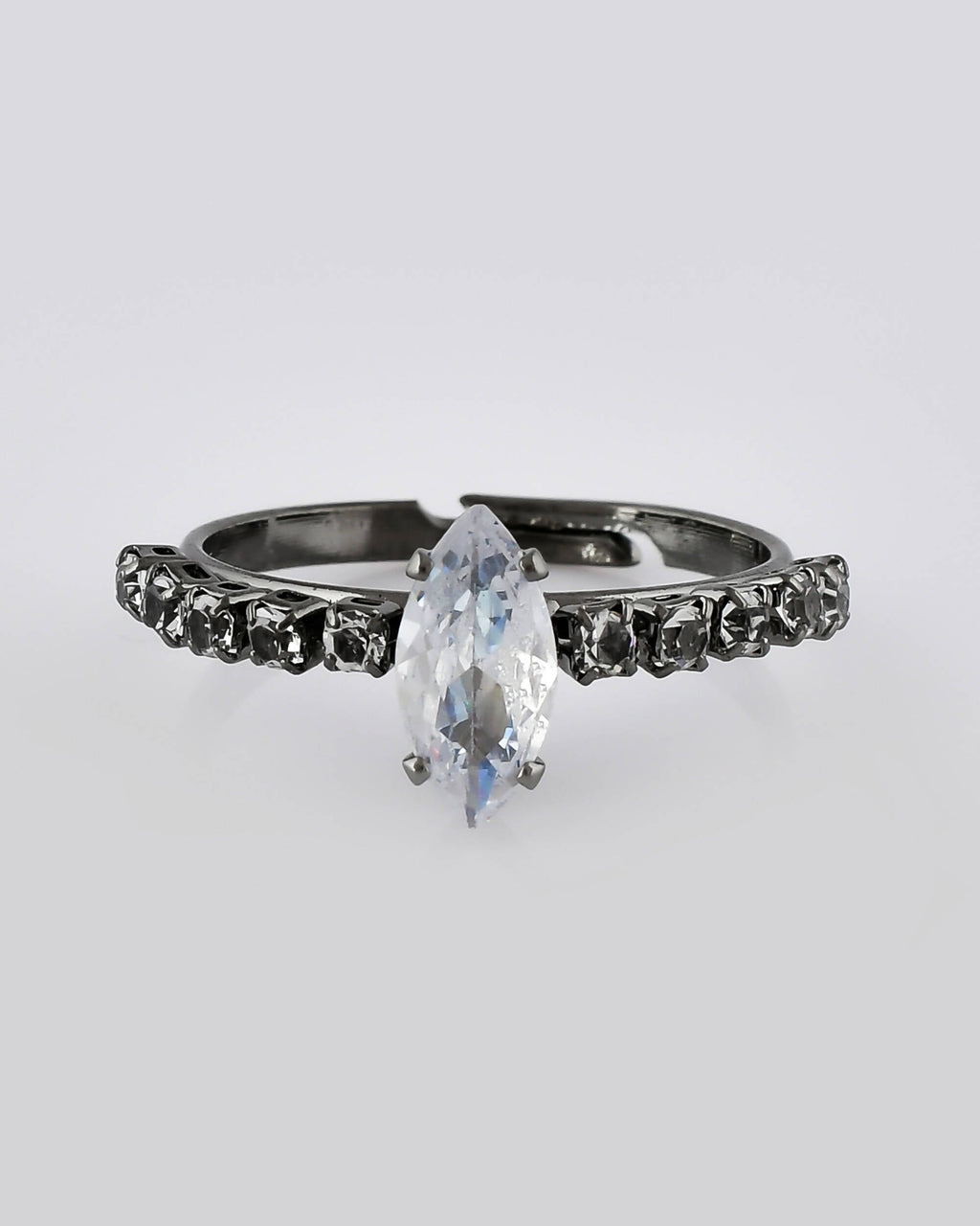 VOJ white CZ-detail Stainless Steel Cubic Zirconia Rhodium Plated Adjustable Finger Ring | Grocsy